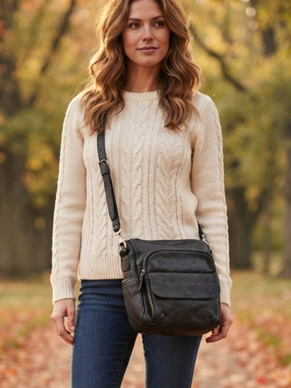 Danier black Pebbled Leather Crossbody Bag & Dust Bag